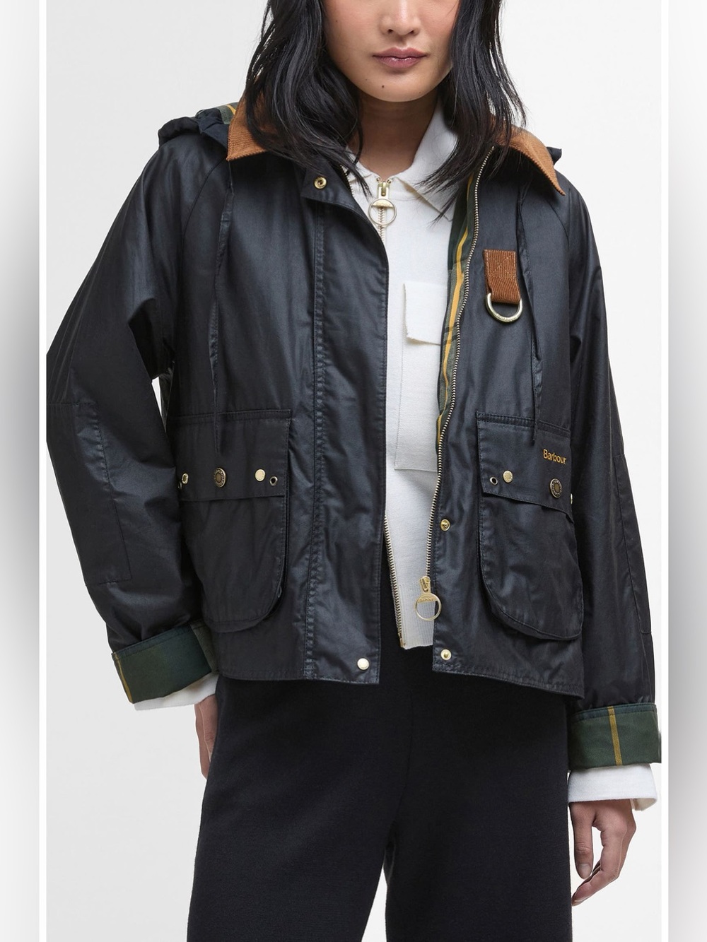 New Barbour Erma Waxed Cotton Jacket In Archive Olive/Ancient Tartan Sz 2 $500